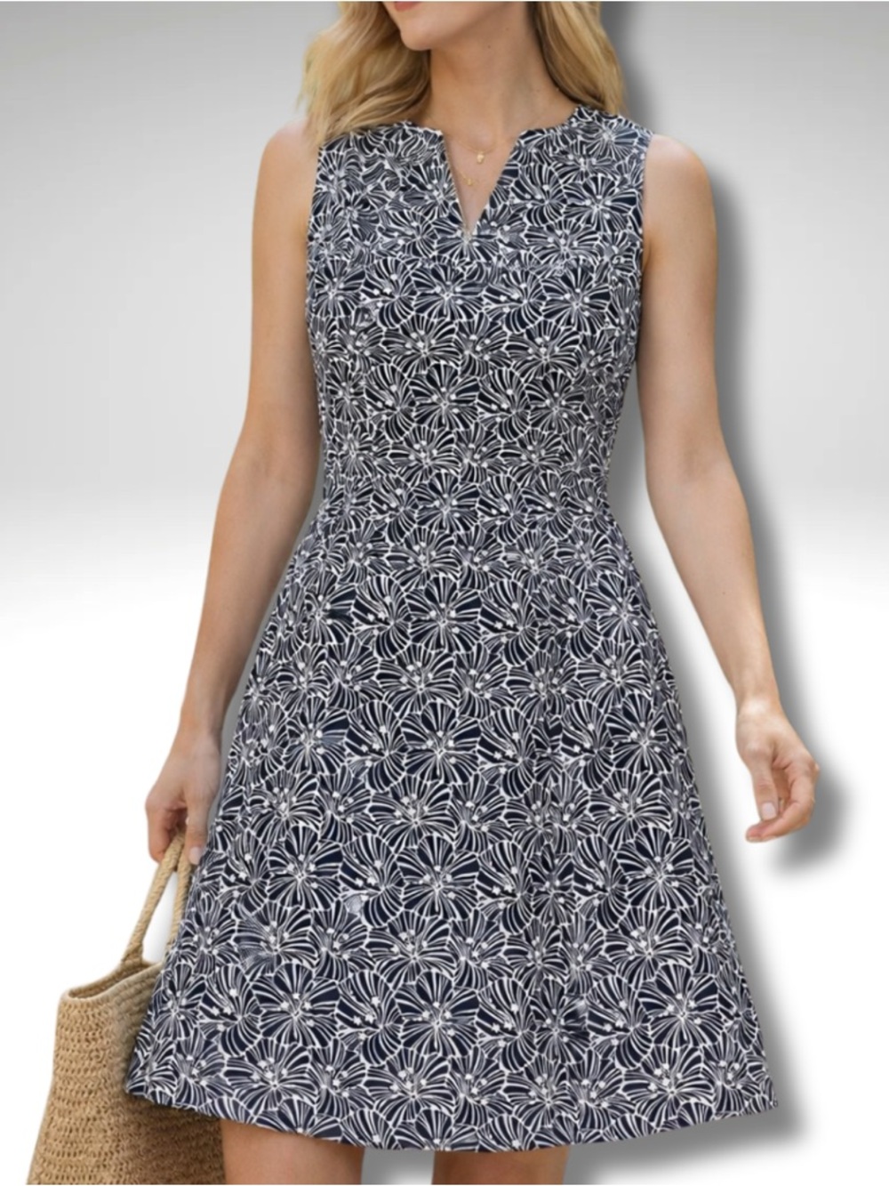 Brooks Brothers Black and White Botanical A-Line Dress | Quiet Luxury